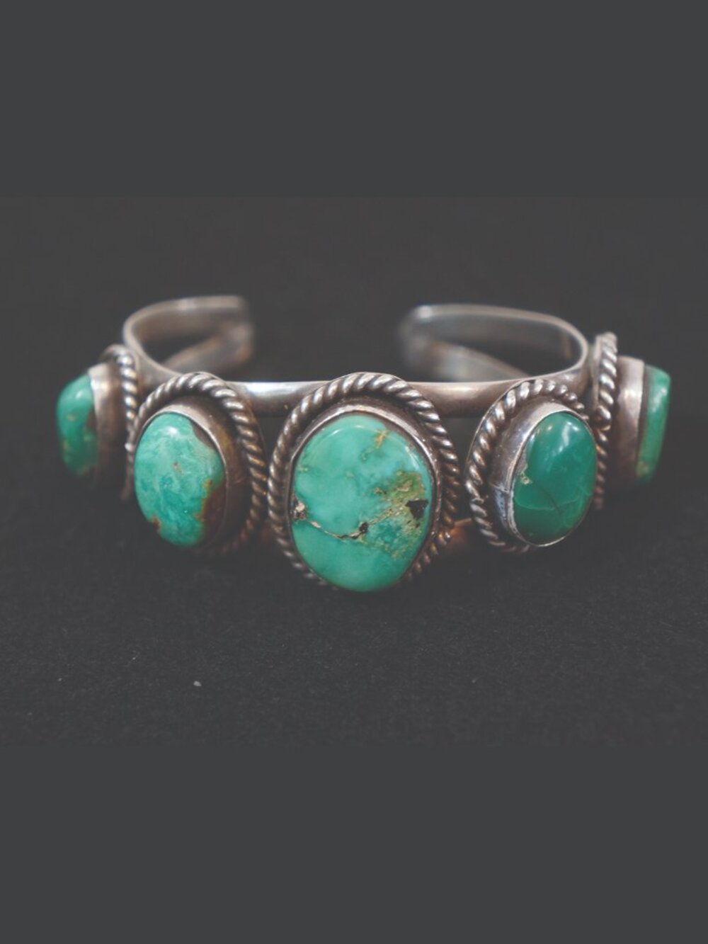 Vintage Navajo Sterling Silver 5 Stone Turquoise Row Cuff Bracelet Unsigned